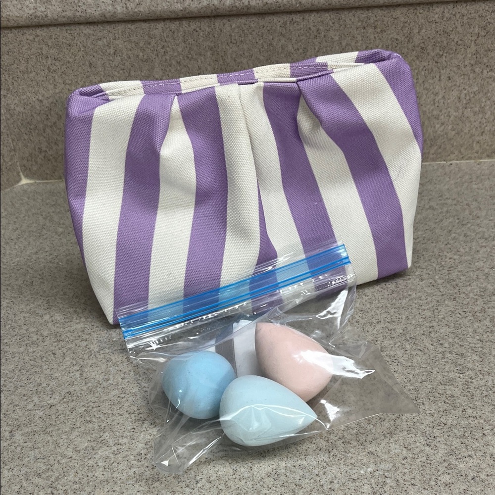 Striped Purple and White Cosmetic Pouch